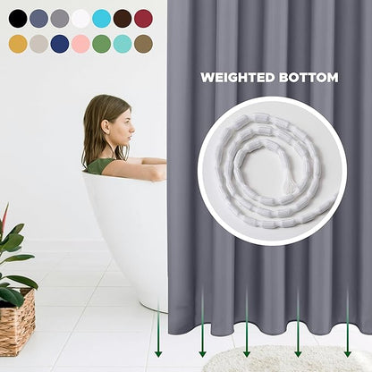 Biscaynebay Extra Long Fabric Shower Curtain Liner 72 Inch Width by 84 Inch Length, Dark Grey Rust Resistant Grommets Top Weighted Bottom Hem Machine Washable