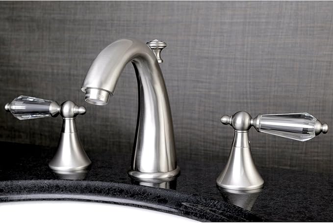Kingston Brass KS2978WLL Widespread Lavatory Faucet With Crystal Lever Handle, 5-1/2" in Spout Reach, Brushed Nickel