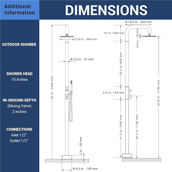 Freestanding Outdoor Shower Faucet Set, 316 Marine Grade Stainless Steel Outside Shower System for Backyard/Garden/Poolside/Beach,Outside Shower Faucet with Rain Shower Head & Handheld,Matte Black