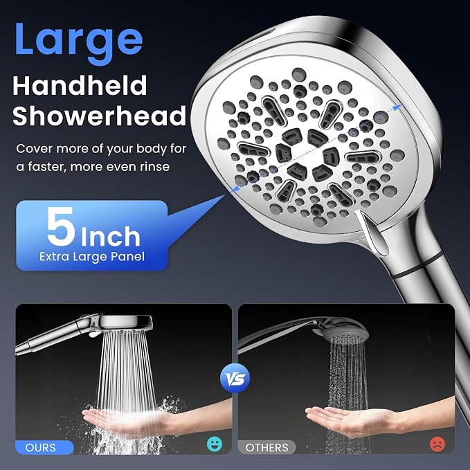 Filtered Shower Head with Handheld, High Pressure 8-mode Shower with Filter | Remove Chlorine for Hard Water, Reduce Dry Itchy Skin, Anti-clog Nozzles, Built with Power Wash, Extra Holder & Hose