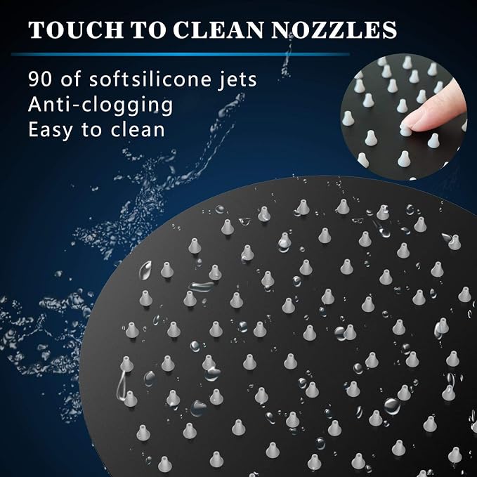 Voolan High Pressure Rain Shower Head - Rainfall Shower head Made of All Metal Stainless Steel - Comfortable Shower Experience Even at Low Water Flow (8 Inch, Black)