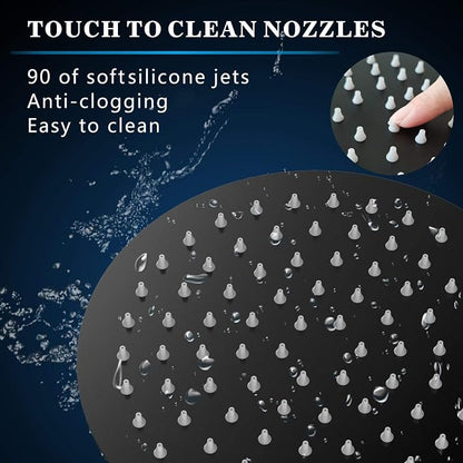 Voolan High Pressure Rain Shower Head - Rainfall Shower head Made of All Metal Stainless Steel - Comfortable Shower Experience Even at Low Water Flow (8 Inch, Black)