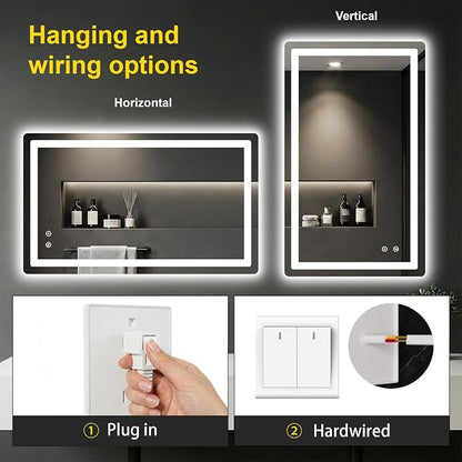 LED Bathroom Mirror with Lights, 24"x40" Lighted Vanity Mirror for Wall | Anti-Fog, Dimmable 3 Color Light, Backlit+Frontlit, Shatterproof Tempered Glass, Memory Function