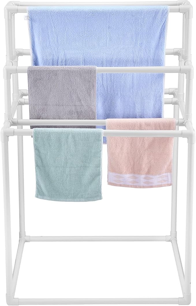 VEVOR Pool Towel Rack, 8 Bars Outdoor PVC Towel Holder, Freestanding Pool Towel Hanger Stand Next to Hot Tub, Outdoor Indoor Quilt Drying Rack Organizer, Ideal for Poolside, Bathroom, Spa, White