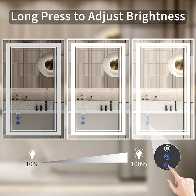 22"x30" LED Bathroom Mirror with Lights, Anti-Fog, Backlit + Front Lit, Dimmable, Led Vanity Mirror for Wall, Lighted Bathroom Mirror, 3 Colors, Shatter-Proof Tempered Glass