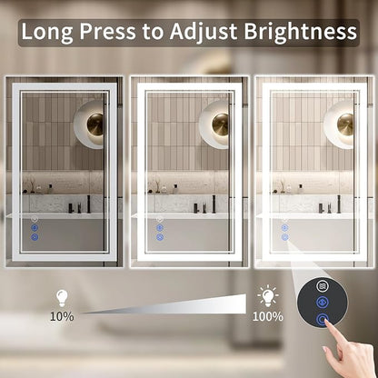 30"x40" LED Bathroom Mirror with Lights, Anti-Fog, Backlit + Front Lit, Dimmable, Led Vanity Mirror for Wall, Lighted Bathroom Mirror, 3 Colors, Shatter-Proof Tempered Glass