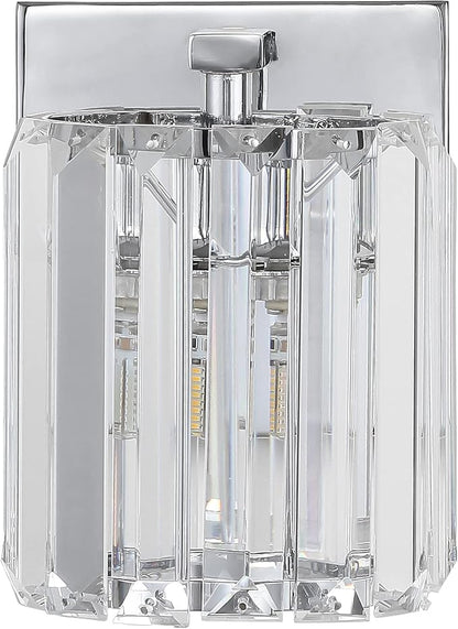 JONATHAN Y 4.75" Chrome 1-Light Vintage Glam LED Vanity Light Wall Sconce Fixture with Clear Crystal Prism Shade, Hardwired Wall Lamp for Bathroom Mirror Hallway, LED Bulb Included JYL3552A