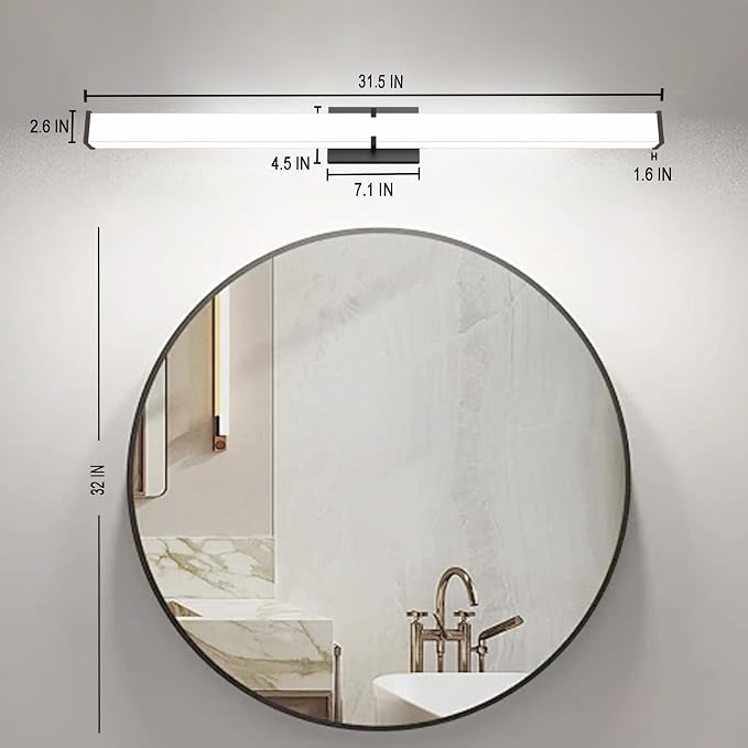 Bathroom Light Fixtures: 31.5 Inch ETL Certified LED Bathroom Vanity Light 5700K Cool White 36W 2500LM - Modern Black Vanity Light Dimmable with Clear Shade - Bathroom Lighting Fixtures Over Mirror