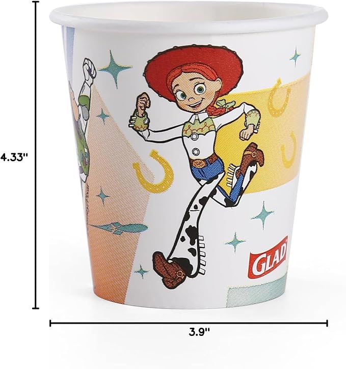 Glad for Kids Disney Pixar Toy Story Mini Paper Cups, 3 Oz, 24 Count | Soak-proof bathroom rinse cups sized for little hands; colorful Toy Story characters
