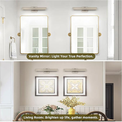 24" Brushed Nickel LED Vanity Light Bar for Bathroom Mirror, Dimmable 6000K White, Modern Wall Fixture for Bathroom & Bedroom Lighting Over Mirror, Hardwired Installation