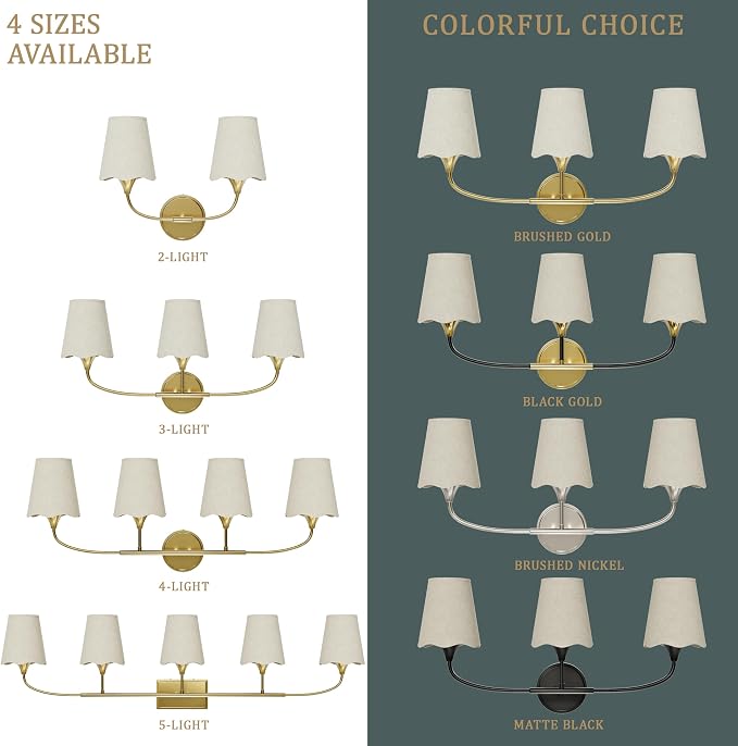 Morauroral Bathroom Light Fixtures Over Mirror, 4 Light Vanity Light for Bathroom, Gold Vanity Light Fixtures with Fabric Linen Shade, E26 Socket Sconce Wall Decor(ETL Listed)