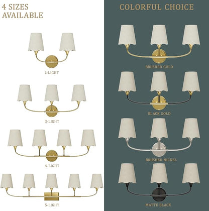 Morauroral Bathroom Light Fixtures Over Mirror, 2 Light Vanity Lights for Bathroom, Gold Vanity Lighting Fixtures with Fabric Linen Shade, E26 Socket Modern Sconce Wall Decor (ETL Listed)
