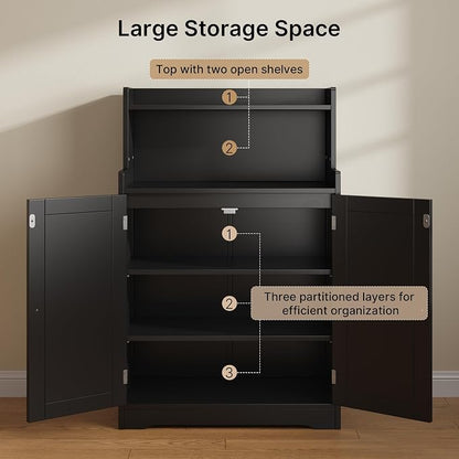 Gizoon Small Bathroom Storage Cabinet, Freestanding Organizer, Black | 40" H Floor Pantry Cabinet with Doors, Adjustable Shelves, for Dining Room, Kitchen, Living Room, Hallway