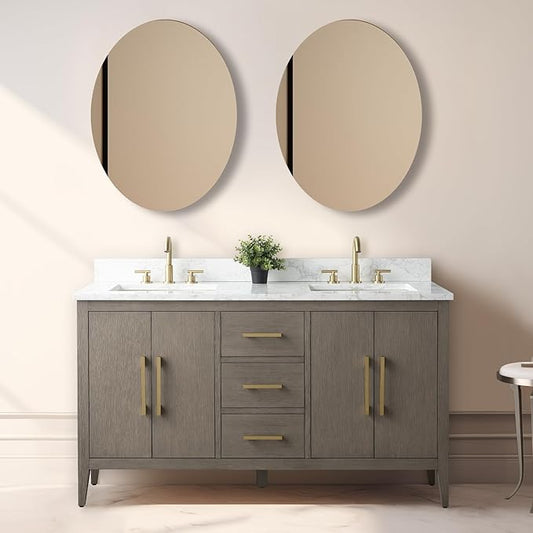 Vanity Art 60 inch Bathroom Vanity with Double Sink & Ceramic Top, Vanity Cabinet with Soft-Closing Doors, Drawers, Solid Wood Frame, Driftwood Gray, VA9060-DDG-GB1