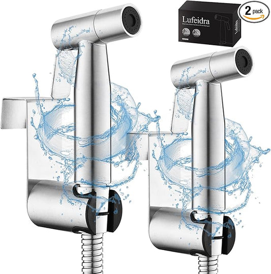 Handheld Toilet Bidet Sprayer for Toilet-Adjustable Water Pressure Control with Bidet Hose for Feminine Wash, Stainless Steel Brushed Nickel Cloth Diaper for Baby Wash (Stainless Steel, 2 Pack)