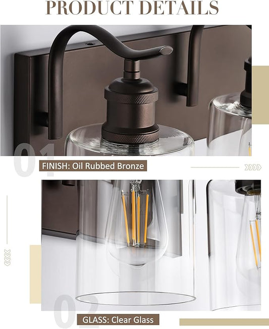 Bathroom Vanity Light Fixtures 8-Light Clear Glass Modern Wall Mounted Over Mirror Oil Rubbed Bronze - VL01ORB-8