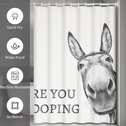 Funny Donkey Shower Curtain - Waterproof Fabric Shower Curtain Set for Bathroom Decor - are You Pooping Shower Curtain