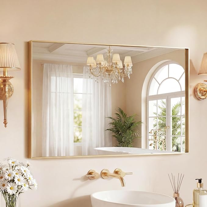 DUMOS 24"x40" Wall Mirror, Bathroom Mirrors for Over Sink, Gold | Tempered Glass & Anti Rust Metal Frame, Decor for Entryway, Living Room, Bathroom, Vanity