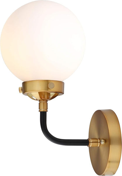 JONATHAN Y 6" Brass Gold/Black/White 1-Light LED Wall Sconce Vanity Lighting, Clear Glass Globe Shade Modern Contemporary Sconce for Bathroom Mirror, Hallway, UL Listed (JYL9056B)