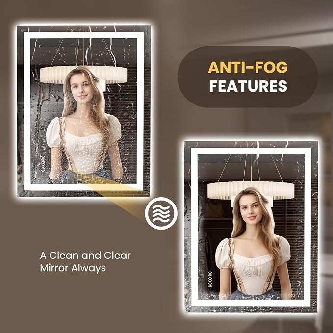LOAAO 27.6"x35.4" LED Bathroom Mirror with Lights, UL Listed | Anti-Fog, Dimmable, 3 Color Temperature, Backlit + Front Lit, Memory Function, Tempered Glass