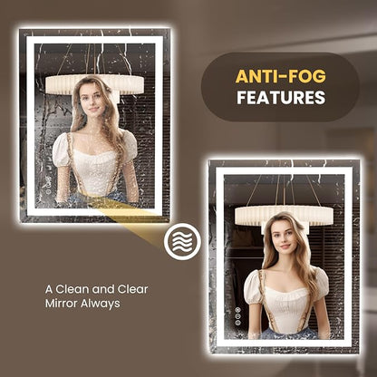 LOAAO 27.6"x35.4" LED Bathroom Mirror with Lights, UL Listed | Anti-Fog, Dimmable, 3 Color Temperature, Backlit + Front Lit, Memory Function, Tempered Glass