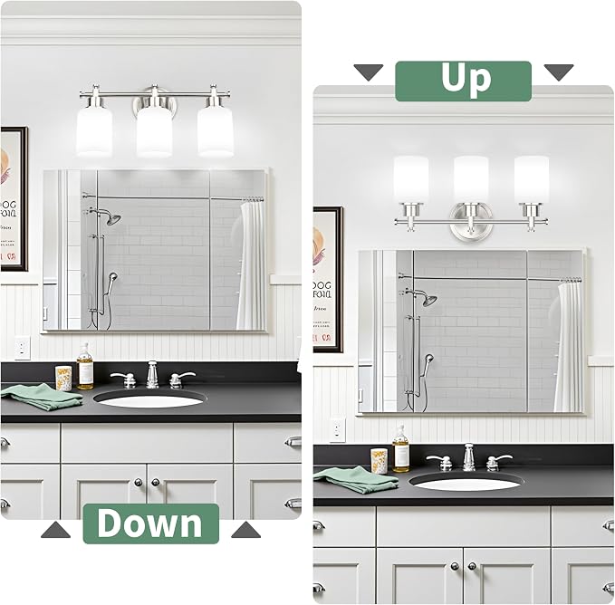 3-Light Brushed Nickel Bathroom Vanity Light Fixture, Compact Vanity Light