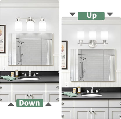 3-Light Brushed Nickel Bathroom Vanity Light Fixture, Compact Vanity Light