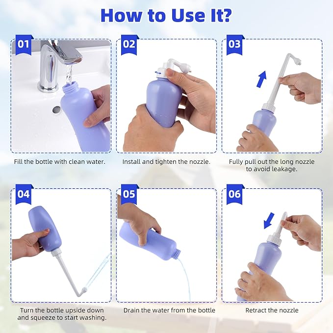 Hibbent Portable Bidet for Travel, Handheld Travel Bidet for Personal Hygiene Care, Personal Cleansing Use, Extended Nozzle, 17oz(500ml) Bathroom Toilet Spray, Purple