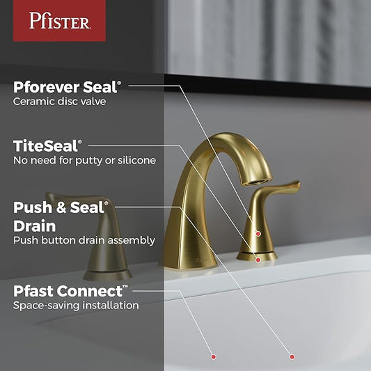 Pfister Willa Bathroom Sink Faucet, 8-Inch Widespread, 2-Handle, 3-Hole, NSF Certified, Brushed Gold Finish, LF049MALBG