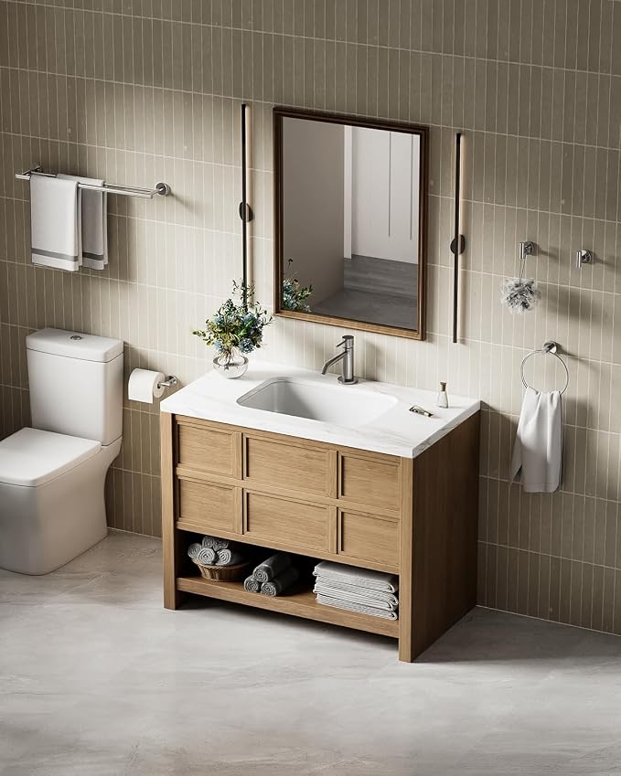 Brushed Nickel Bathroom Accessories Set, SUS304 Stainless Steel 5 Pieces | Bathroom Hardware Set, 24" Double Bath Towel Bar Set, 2 Towel Hooks, Toilet Paper Holder, Towel Racks for Bathroom