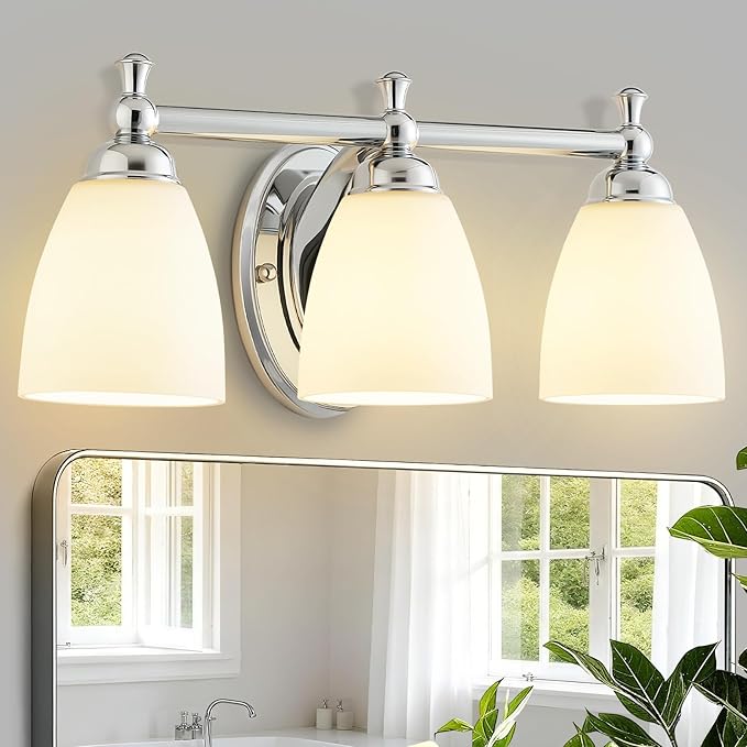 Bathroom Light Fixtures, 3 Light Bathroom Lighting Fixtures Over Mirror Wall Mounted Lighting Chrome Vanity Light for Living Room Cabinet