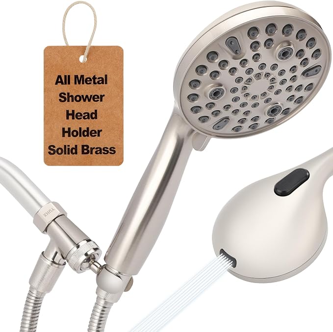 Shower Head with Handheld - Extra Long Hose and All Metal Holder, Low Flow | All Metal Holder and Long Hose, Multi Mode Adjustment High Pressure Showerhead Sprayer
