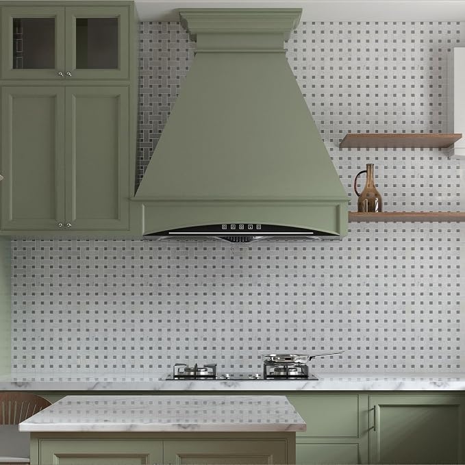 1×2 Inch Basketweave Carrara Marble Mosaic Tile for Kitchen Bathroom Floor | Water & Heat Resistant Polished Marble Backsplash Tiles for Wall Fireplace Surround Durable Unique Veins 2.8SQFT