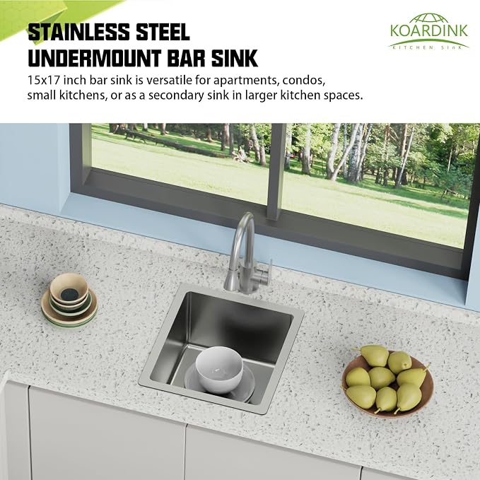15x17 In Undermount Kitchen And Bar Sink- Stainless Steel Single Bowl Kitchen Sink Modern Drop In Bar Sink With Silicon Mat,Drain Strainer Set Compatibility With Various Kitchen & Bar Style