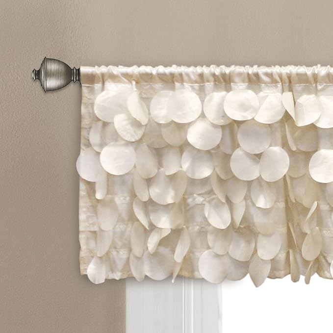 Lush Decor Gigi Valance Curtain Single 70" W x 14" L Ivory - Cream Valances for Windows - Vintage Kitchen Curtains - Glam Decor - Bathroom Valance