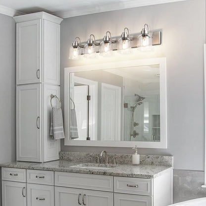 PRESDE 5 Light Bathroom Vanity Light Fixture Over Mirror Vintage Brushed Nickel Vanity Light for Bathroom with Bubble Glass Shades