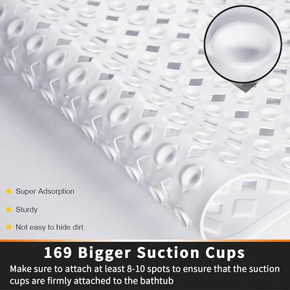 Yimobra Square Shower Mat Non Slip, Super Strong Suction Cups, 21"X21" Bath Tub Mat with Drain Holes, Machine Washable Fast Draining Bath Mats, Bathroom Essentials,White