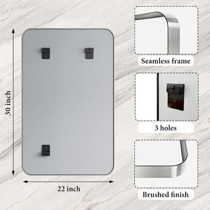 Bathroom Mirror for Wall, 30x22 Inch Rectangle Mirror,Matte Silver Metal Framed Bathroom Vanity Mirror for Restroom Farmhouse, HD Tempered Glass,Anti-Rust Aluminum Alloy Mirror