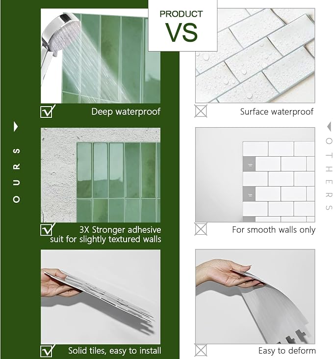 STICKGOO 10-Sheet Peel and Stick Backsplash Tile, Self Adhesive Vinyl Wall Tiles, Stick on Backsplash for Kitchen and Bathroom(Thicker Design)