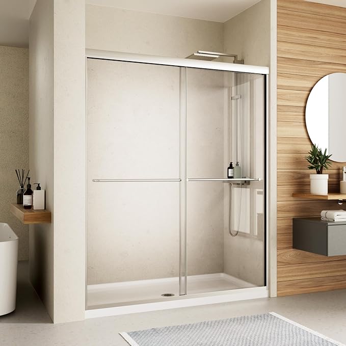 Royal Guard Double Sliding Shower Door,56-60" W x 70" H,Chrome | Shower Doors with 6mm Clear SGCC Tempered Glass,Bypass Shower Enclosure,Nano Coating Easy Clean&Waterproof&Adjustable Width