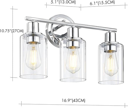 3-Light Chrome Bathroom Light Fixtures Over Mirror,Chrome Vanity Lights for Cabinet, 3 Bulb Bathroom Wall Sconce Light Fixture for Sink