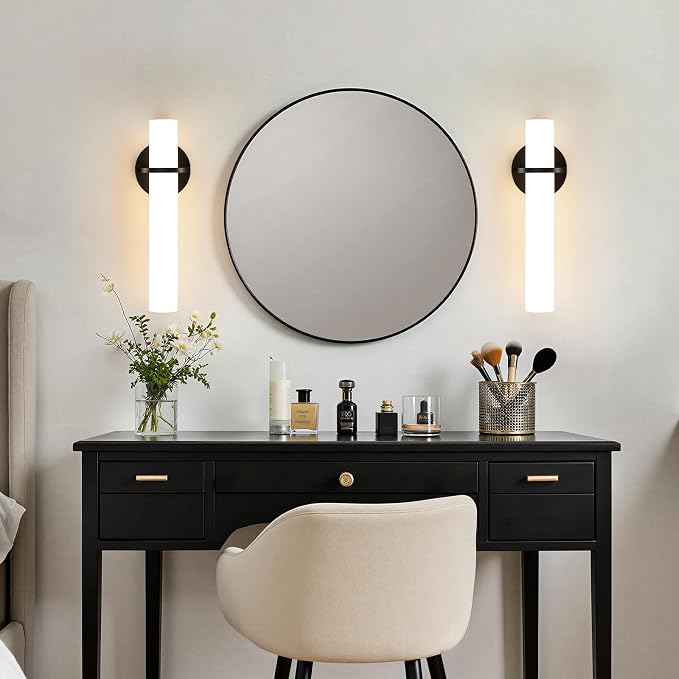 Black Wall Sconces Set of 2, 15-inch Bathroom Sconces 5CCT LED Dimmable Modern Wall Lights for Bedroom Living Room Hallway (Hardwired)
