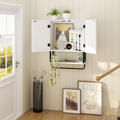RUSTOWN Fluted Bathroom Wall Cabinet with 2 Doors, 3-Tier Medicine Cabinet | Modern Farmhouse Wall Mounted Cabinets, Over The Toilet Storage Cabinet, Adjustable Shelf and Towel Bar, Medium