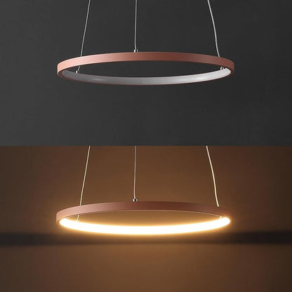 JONATHAN Y 15.75" Matte Pink Modern Integrated LED Pendant Light, Dimmable Round Hoop Chandelier for Kitchen Island, Dining Room, Adjustable Height Metal Hanging Light (JYL7202B)