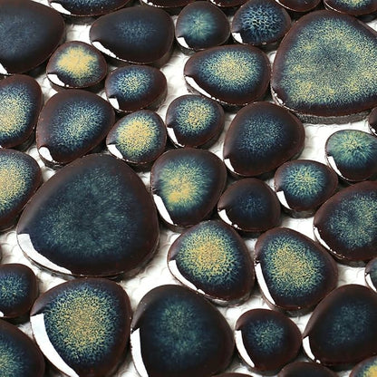 Pebble Stone Tile for Shower Floor Bathroom Backsplash Accent Wall Gradient Brown Teal Pebble Tiles (5 Sq.Ft)