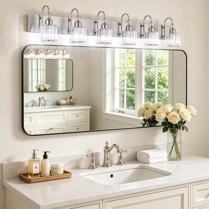 Ralbay Crystal Brushed Nickel Vanity Light for Bathroom 6 Light Modern Bathroom Lighting Fixtures Over Mirror
