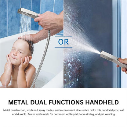 G-Promise All Metal 14 Inches Rainfall Shower Head with Handheld Combo | All Metal, Built to Last, Easy Install, Adjustable Height & Angle for All Heights, Extra Long Hose, Modern Upgrade
