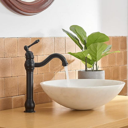 BWE 360° Swivel Bathroom Vessel Sink Faucet Matte Black Single Handle One Hole Lavatory Mixer Tap with Pop Up Drain Assembly Without Overflow and Supply Line Tap Body