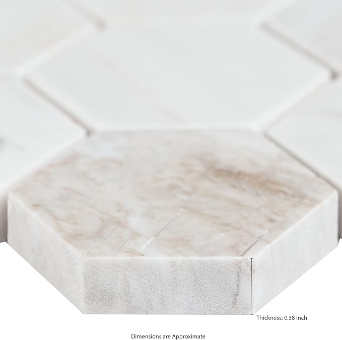 MSI Angora 12 in. x 12 in. Polished Marble Hexagon Tile for Kitchen Backsplash, Floor Tile, Wall Tile for Bathroom, Shower Wall Tile, Mesh Mounted Mosaic Tile