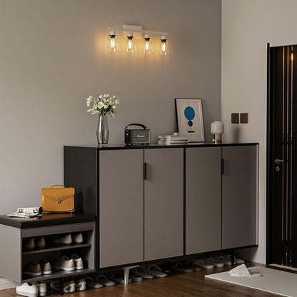 Lightdot 4 Light Bathroom Vanity Light, 26.5" White Bathroom Light Fixtures with Clear Glass Waterproof Shades, Rust-Proof Modern Vanity Lights Over Mirror for Kitchen Hallway Cabinet Porch
